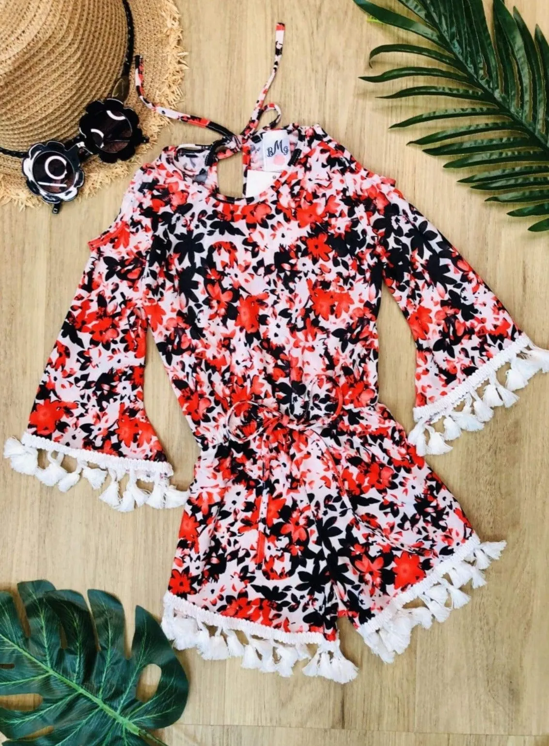 Wild Flower Drawstring Tasseled Romper