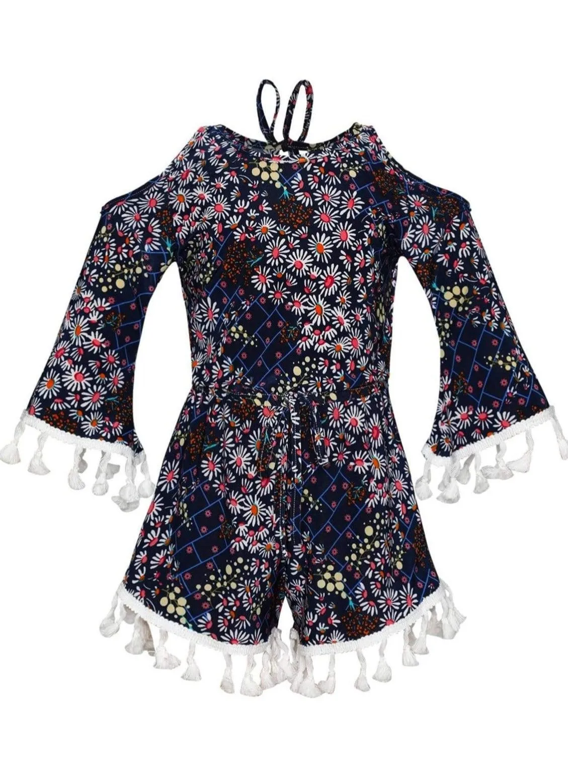 Wild Flower Drawstring Tasseled Romper