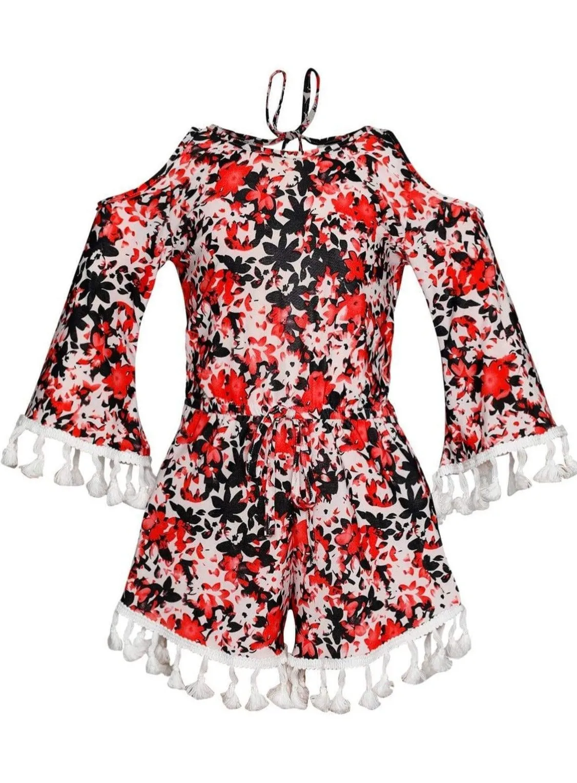 Wild Flower Drawstring Tasseled Romper