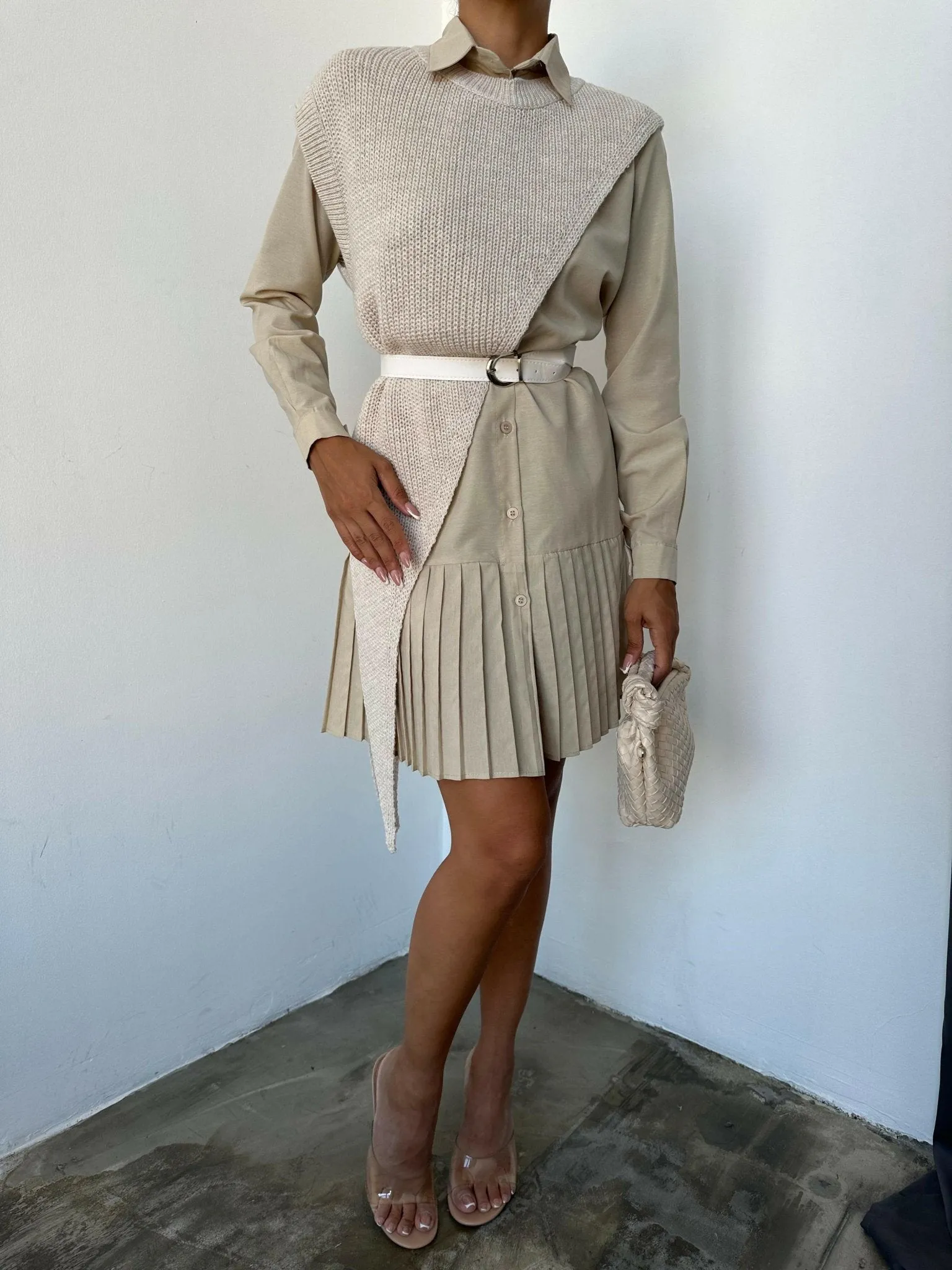 Willow Belted Shirt Dress With Cross Knitwear