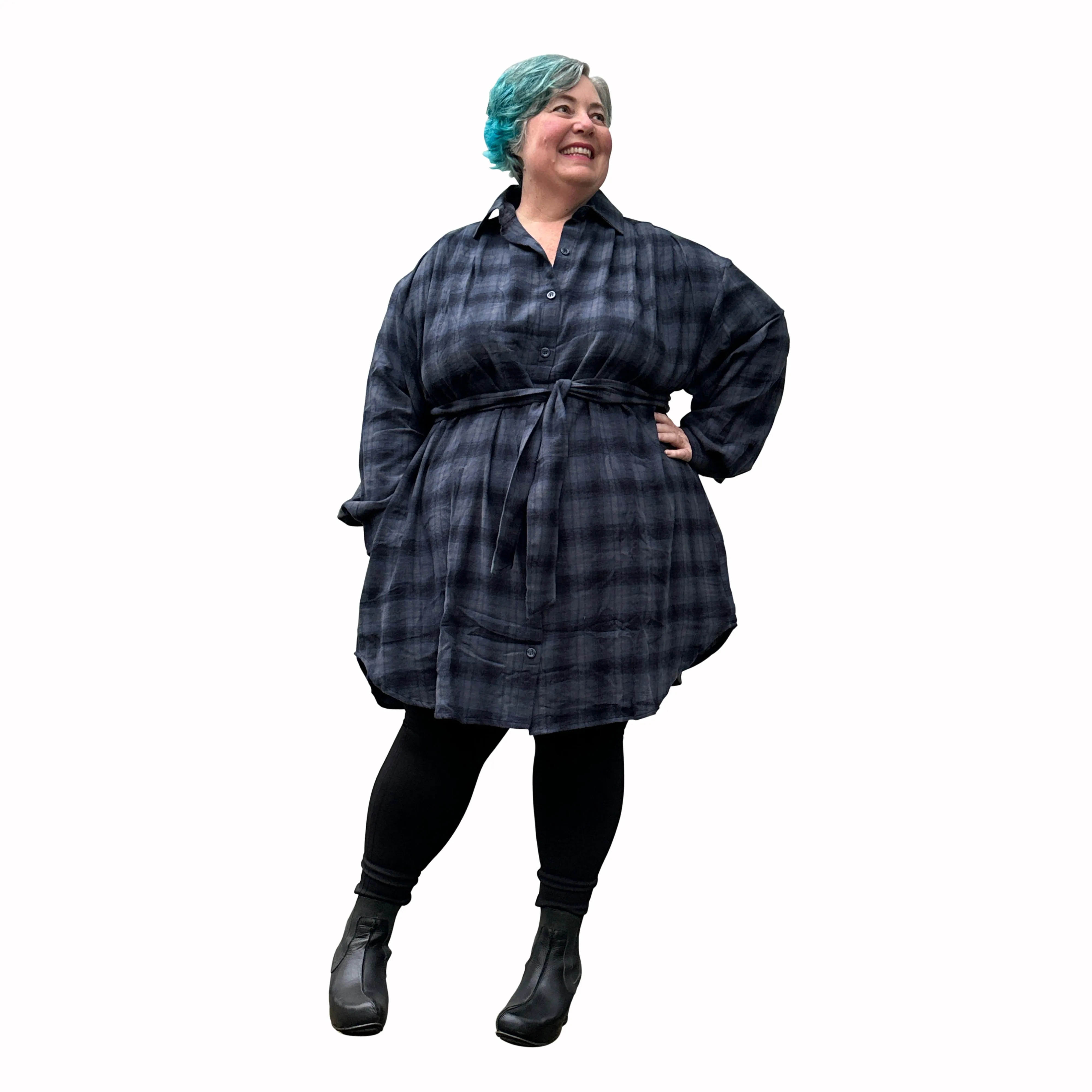 Winter Paula Shirt Dress in Navy Blue | Plus Size Shirt Dress - Made to order