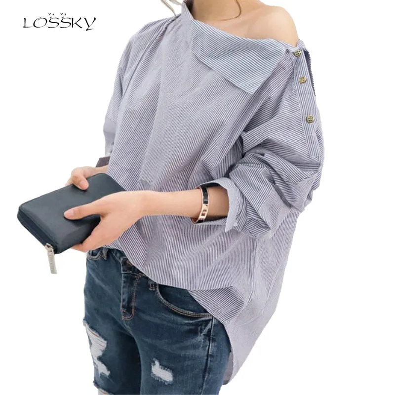 Women Striped Shirts Batwing Sleeve Tops Spring Korean Style Shirt